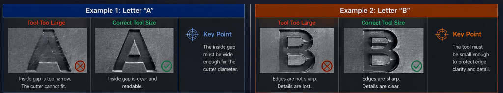 How cutter size and font geometry affect readability and accuracy in CNC text milling